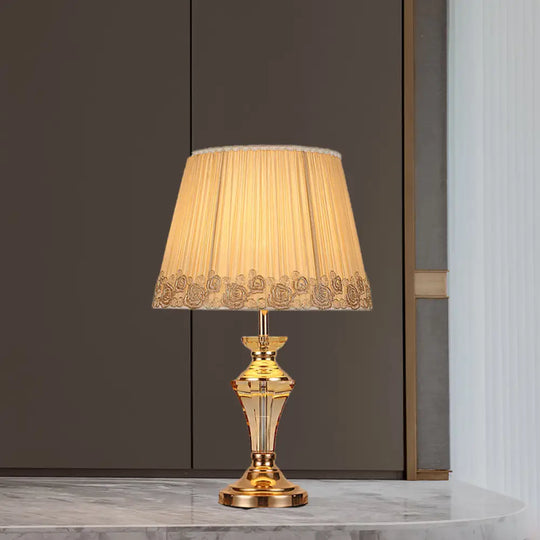 Modern Beige Table Lamp With Tapered Drum Shade - Contemporary Design