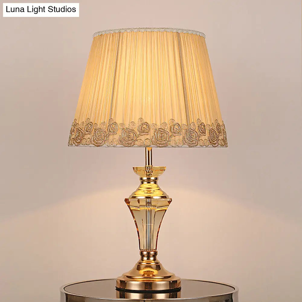 Modern Beige Table Lamp With Tapered Drum Shade - Contemporary Design