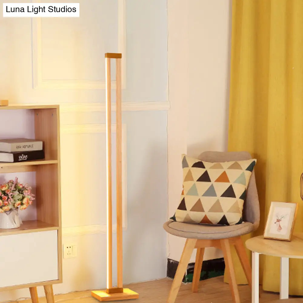 Modern Beige Wood Floor Lamp With Tubular Led For Stylish Living Room Reading Lighting