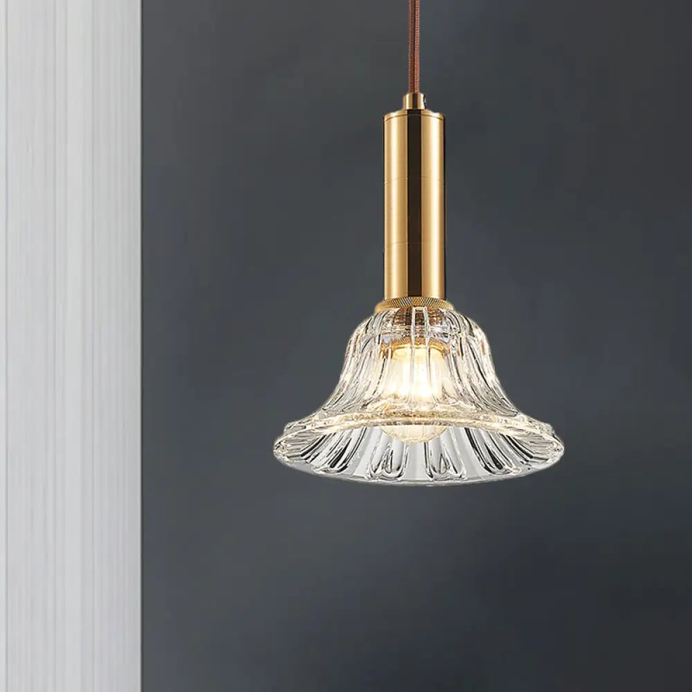 Modern Bell Pendant Light Fixture With Clear/Smoke Gray/Cognac Crystal Gold Finish Clear