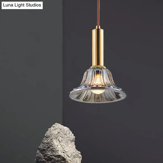 Modern Clear/Smoke Gray/Cognac Crystal Bell Pendant Light Fixture Gold Down Lighting Smoke Gray