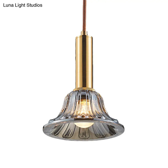 Modern Clear/Smoke Gray/Cognac Crystal Bell Pendant Light Fixture Gold Down Lighting