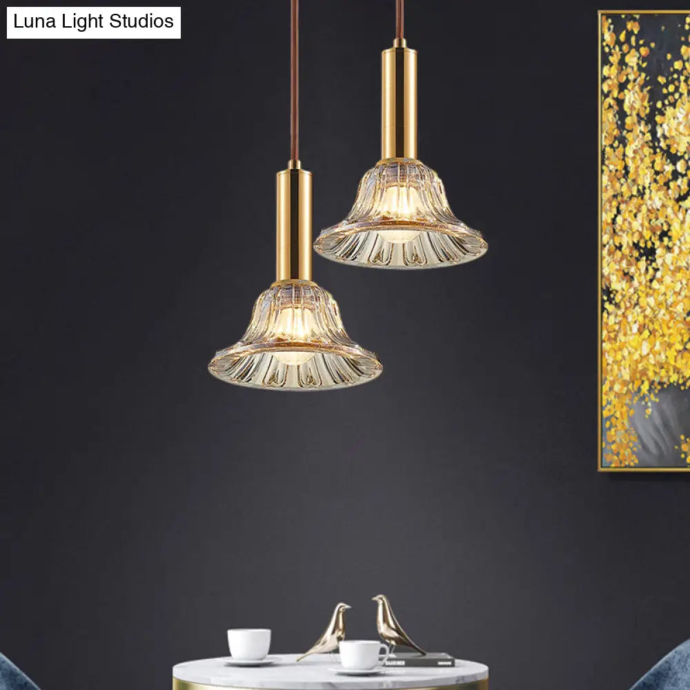 Modern Clear/Smoke Gray/Cognac Crystal Bell Pendant Light Fixture Gold Down Lighting Cognac