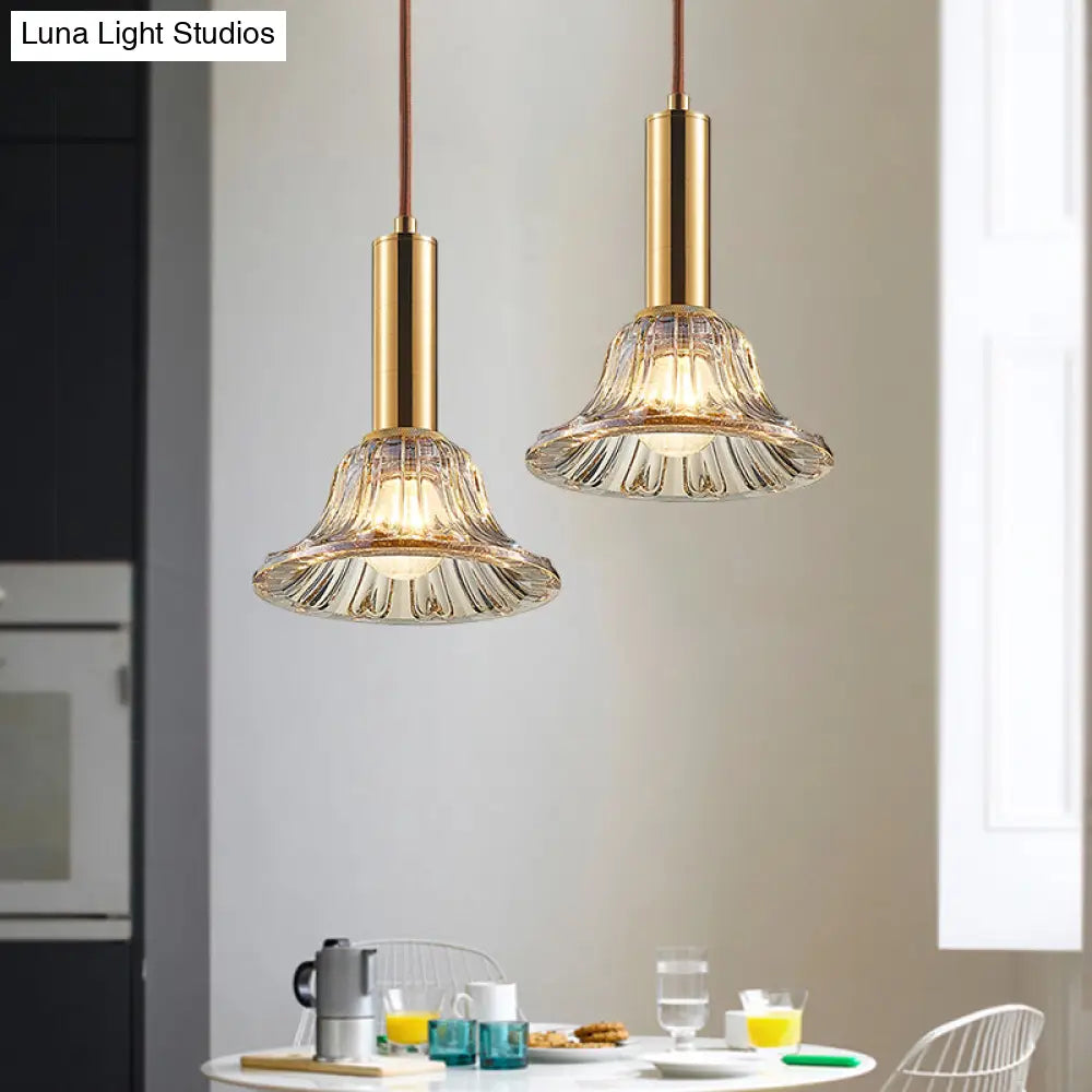 Modern Bell Pendant Light Fixture With Clear/Smoke Gray/Cognac Crystal Gold Finish