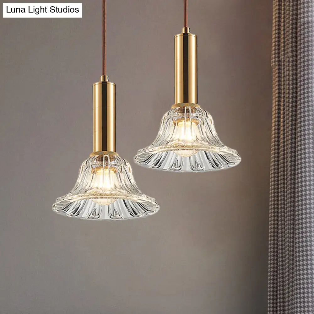 Modern Clear/Smoke Gray/Cognac Crystal Bell Pendant Light Fixture Gold Down Lighting