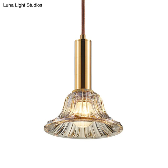 Modern Bell Pendant Light Fixture With Clear/Smoke Gray/Cognac Crystal Gold Finish