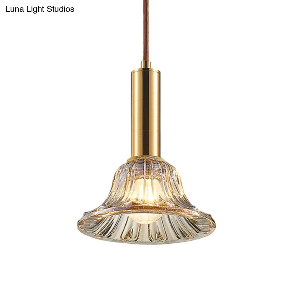 Modern Clear/Smoke Gray/Cognac Crystal Bell Pendant Light Fixture Gold Down Lighting
