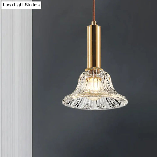 Modern Clear/Smoke Gray/Cognac Crystal Bell Pendant Light Fixture Gold Down Lighting Clear