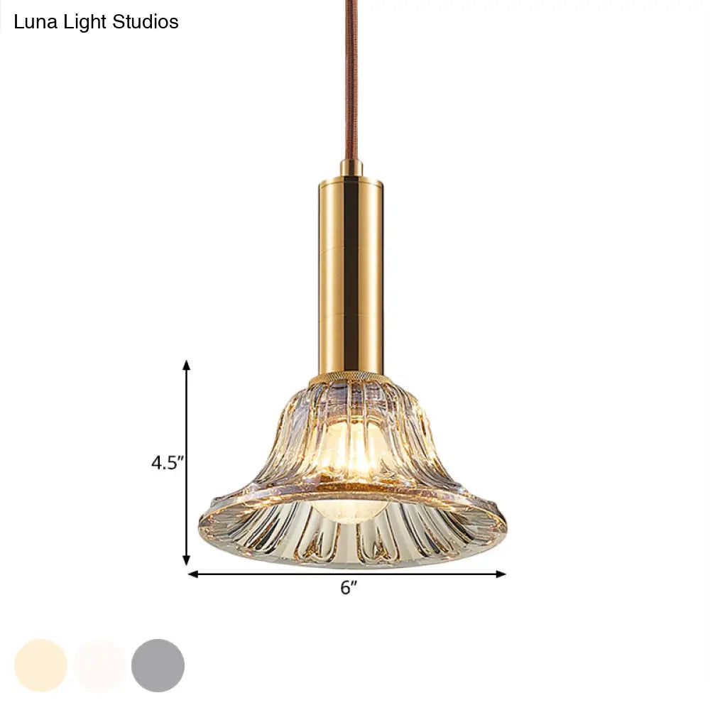 Modern Bell Pendant Light Fixture With Clear/Smoke Gray/Cognac Crystal Gold Finish