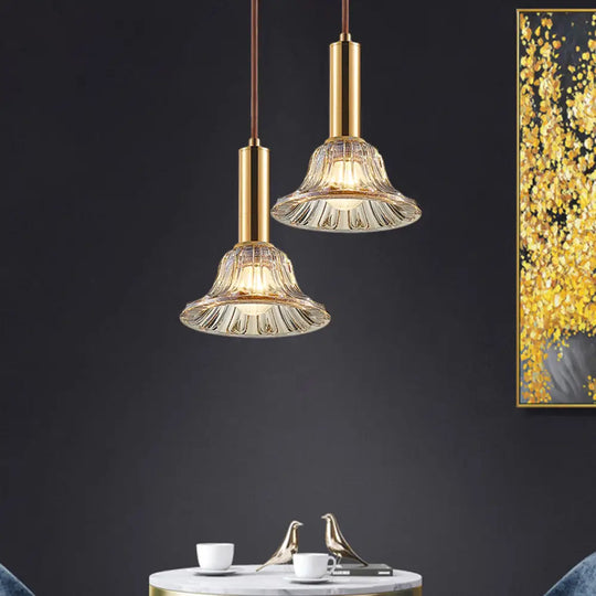 Modern Bell Pendant Light Fixture With Clear/Smoke Gray/Cognac Crystal Gold Finish Cognac