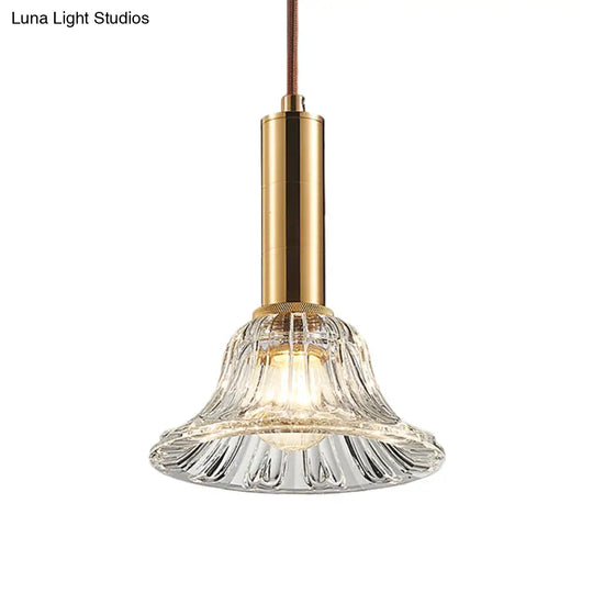 Modern Bell Pendant Light Fixture With Clear/Smoke Gray/Cognac Crystal Gold Finish