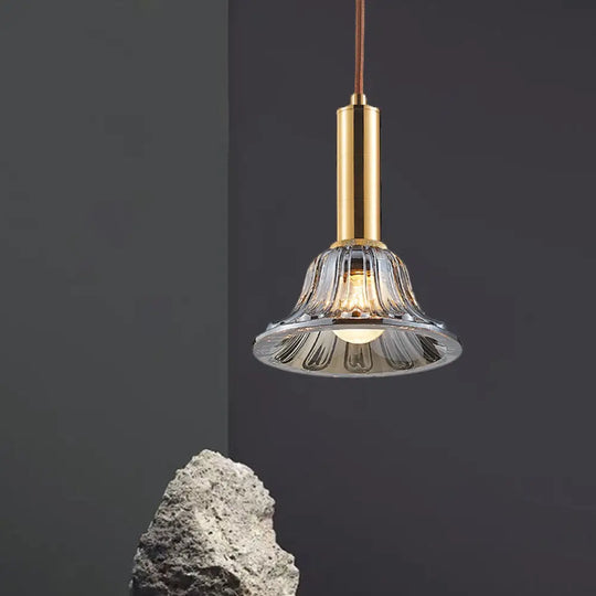 Modern Bell Pendant Light Fixture With Clear/Smoke Gray/Cognac Crystal Gold Finish Smoke Gray