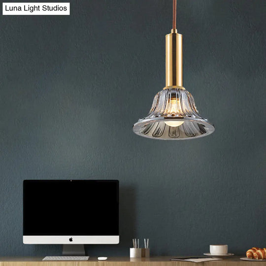 Modern Bell Pendant Light Fixture With Clear/Smoke Gray/Cognac Crystal Gold Finish