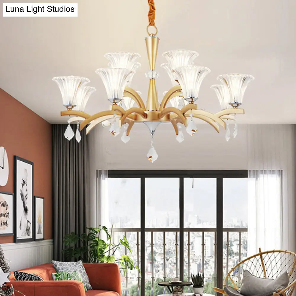 Modern Bell Shade Gold Chandelier With Clear Crystal Design - 6/8 Bulbs Pendant Lighting For Indoor