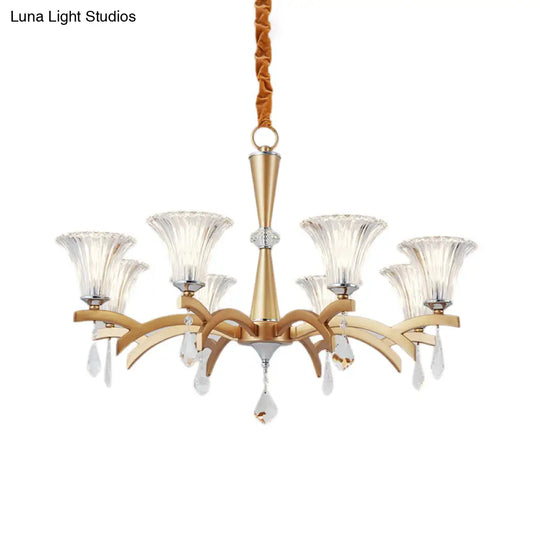 Modern Bell Shade Gold Chandelier With Clear Crystal Design - 6/8 Bulbs Pendant Lighting For Indoor