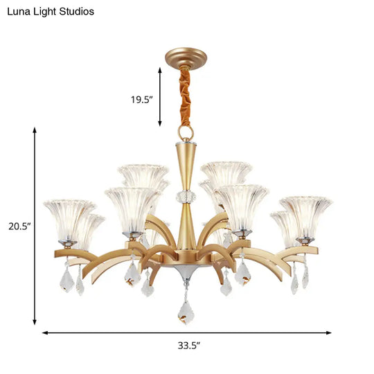 Modern Bell Shade Gold Chandelier With Clear Crystal Design - 6/8 Bulbs Pendant Lighting For Indoor