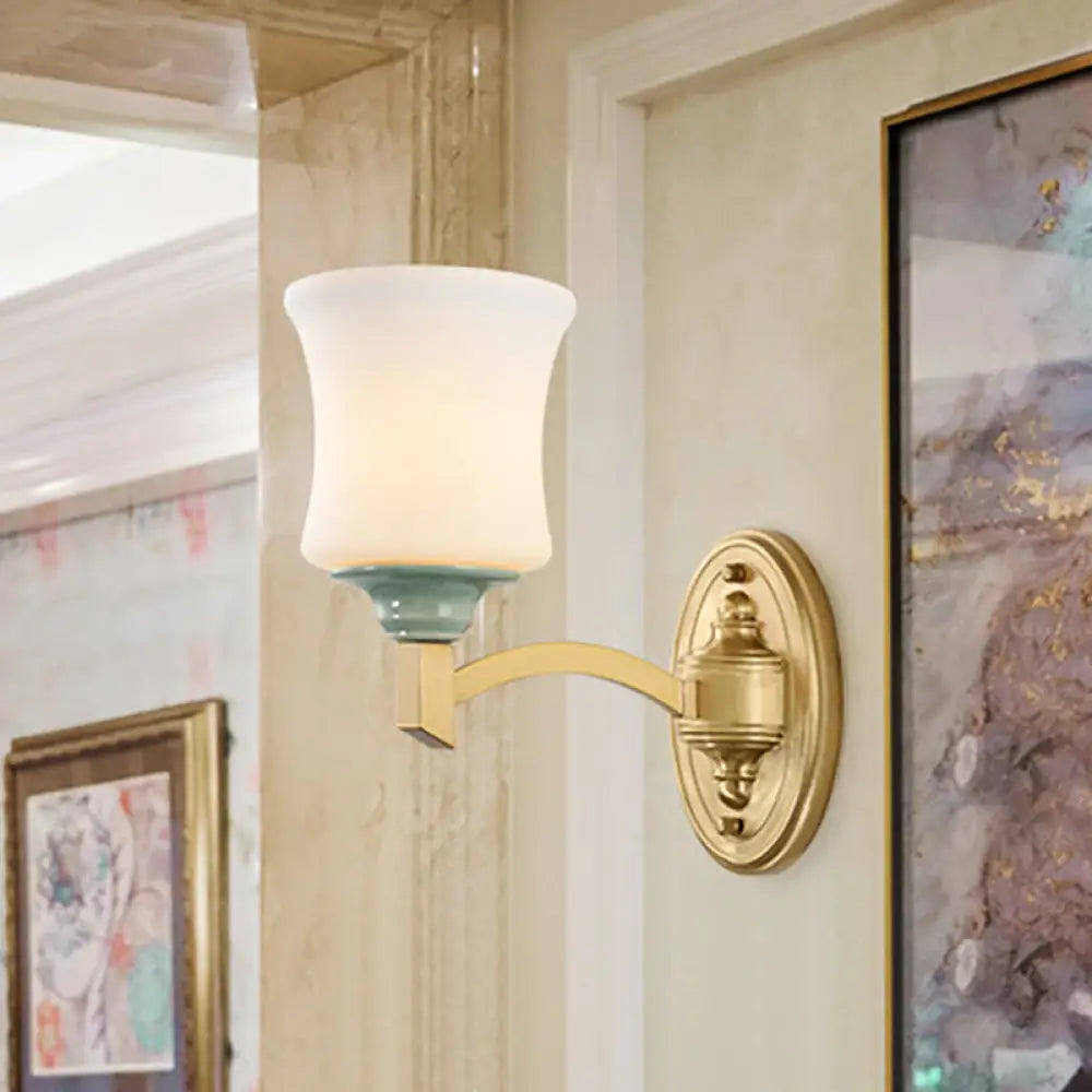 Modern Bell Shade Wall Light Sconce In Gold For Dining Room With Frosted Glass 1 /