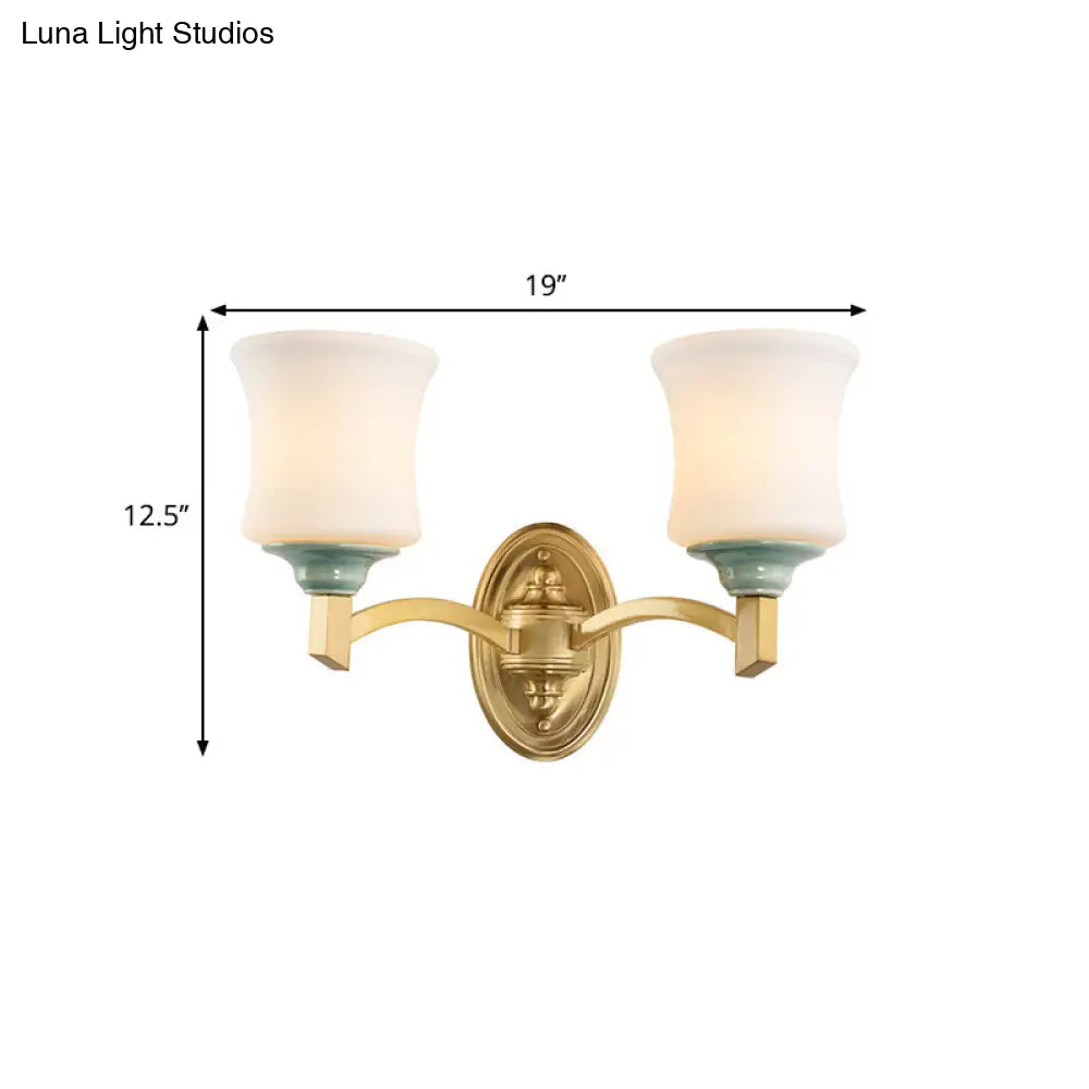 Modern Bell Shade Wall Light Sconce In Gold For Dining Room With Frosted Glass