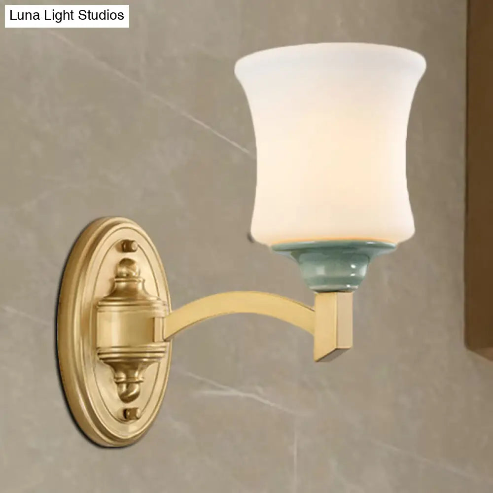 Modern Bell Shade Wall Light Sconce In Gold For Dining Room With Frosted Glass