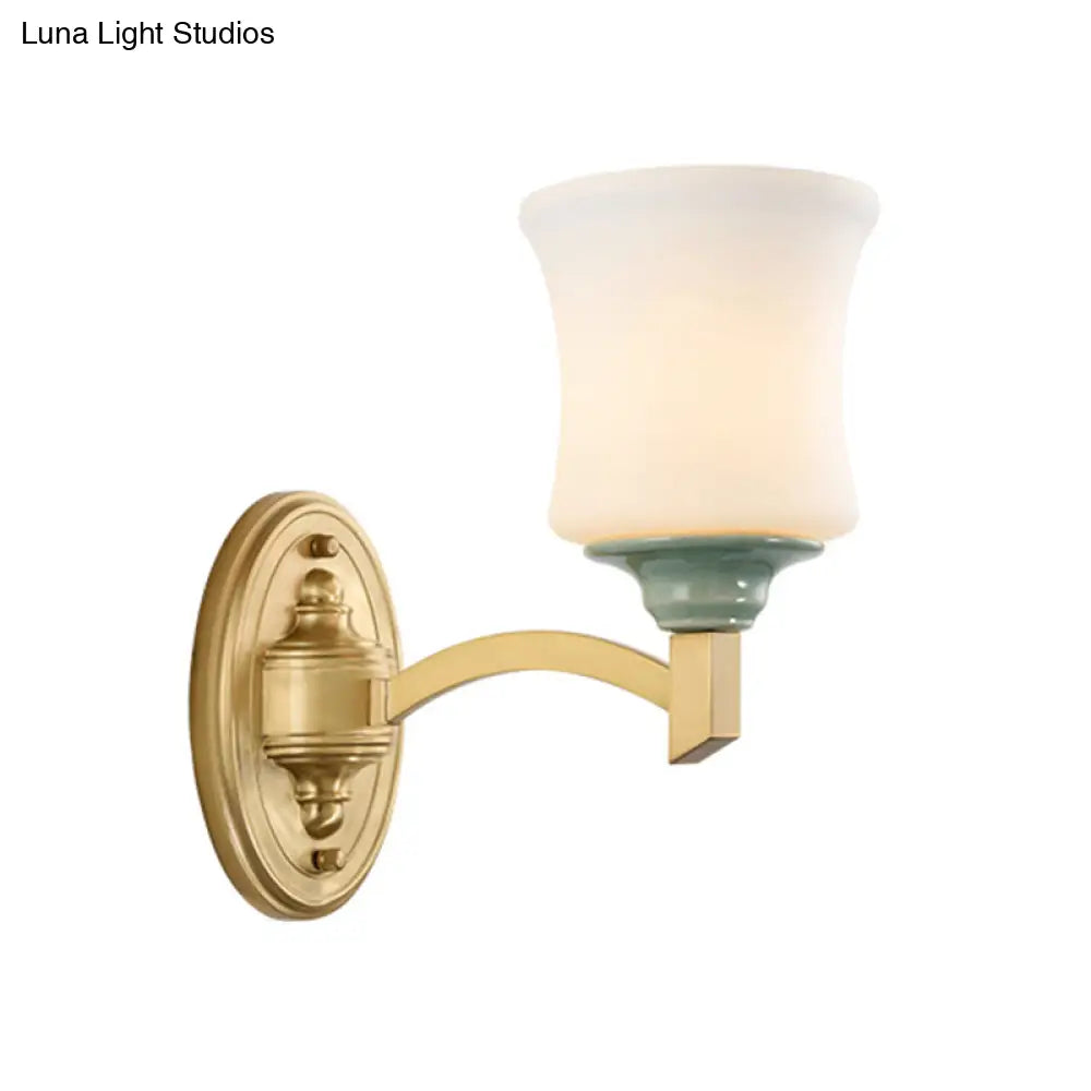 Modern Bell Shade Wall Light Sconce In Gold For Dining Room With Frosted Glass