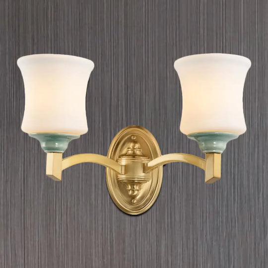 Modern Bell Shade Wall Light Sconce In Gold For Dining Room With Frosted Glass 2 /