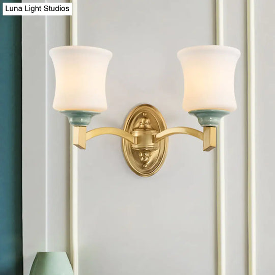 Modern Bell Shade Wall Light Sconce In Gold For Dining Room With Frosted Glass