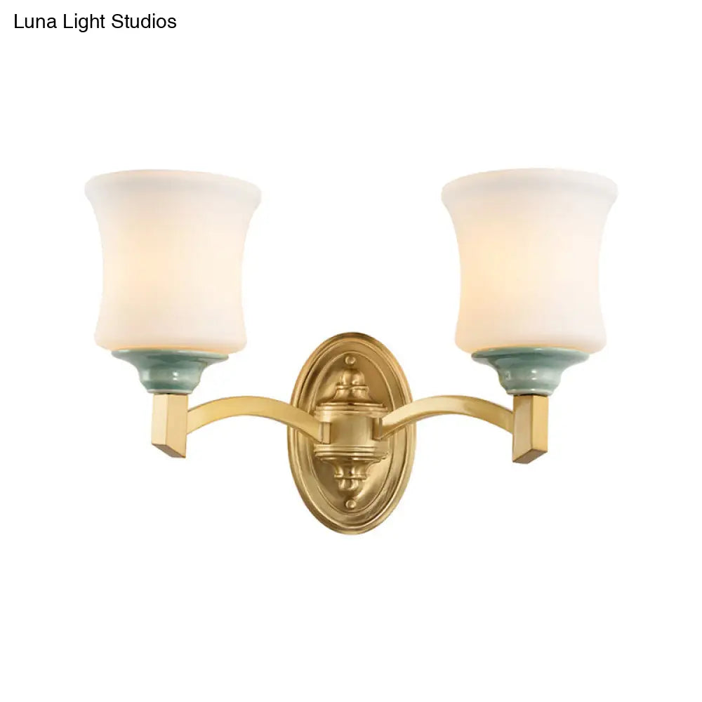 Modern Bell Shade Wall Light Sconce In Gold For Dining Room With Frosted Glass