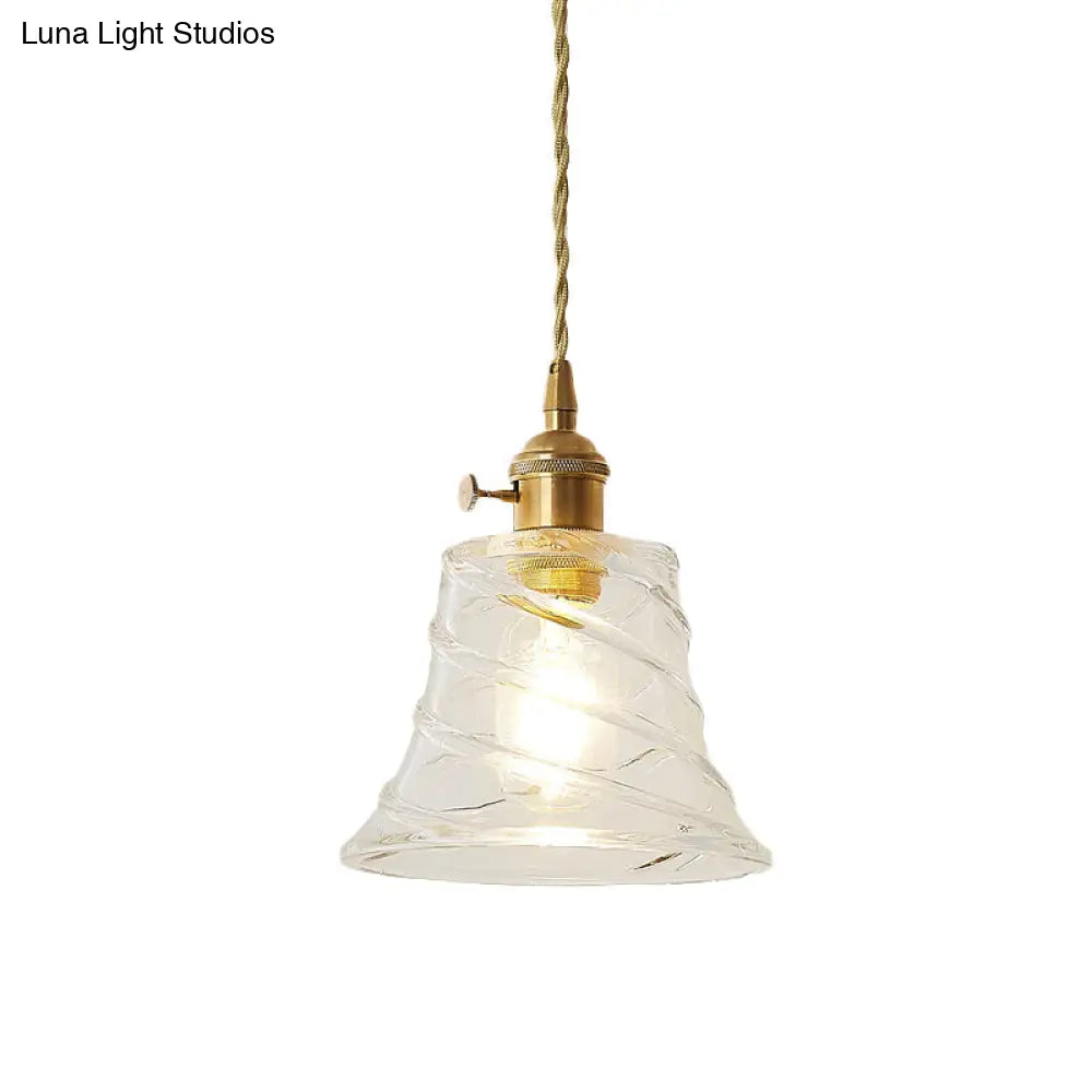 Modern Bell Shaped Glass Pendant Ceiling Light With Elegant Flower/Spiral Design