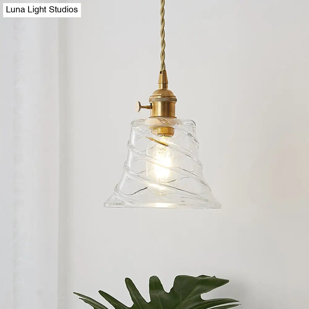 Modern Bell Shaped Glass Pendant Ceiling Light With Elegant Flower/Spiral Design