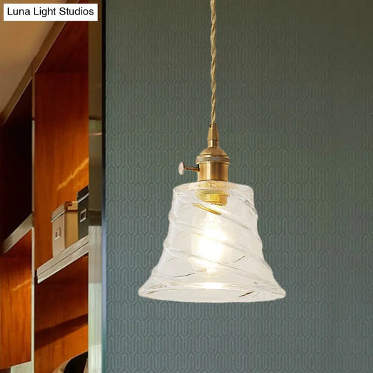 Modern Bell Shaped Glass Pendant Ceiling Light With Elegant Flower/Spiral Design Clear / B