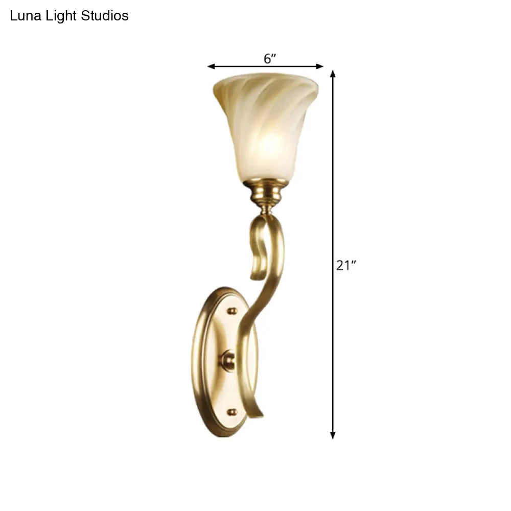 Modern Bell Wall Light Fixture In Gold With Amber Glass: 1-Head Lighting For Living Room