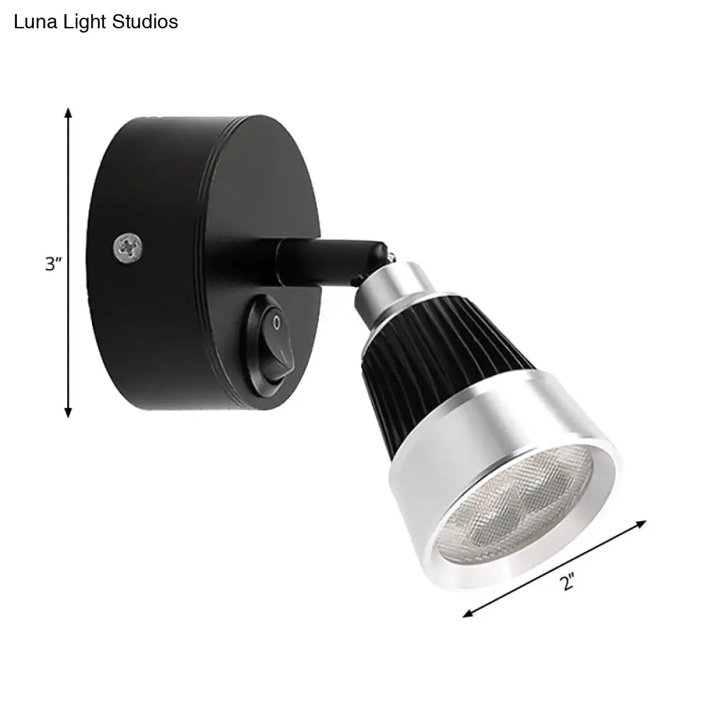 Modern Bell Wall Light: Rotatable Metal Led Sconce In Black/Chrome - With/Without Switch