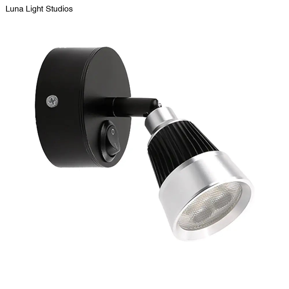 Modern Bell Wall Light: Rotatable Metal Led Sconce In Black/Chrome - With/Without Switch