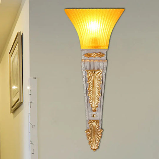 Modern Bell Wall Lighting - Yellow Glass And Resin Lamp In Gold/White For Foyer 14/19 W White / 19