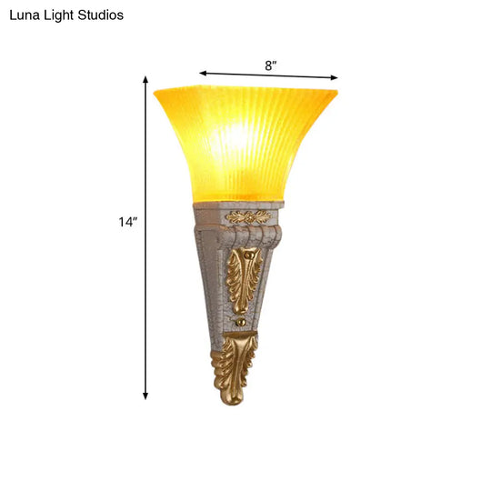 Modern Bell Wall Lighting - Yellow Glass And Resin Lamp In Gold/White For Foyer 14/19 W