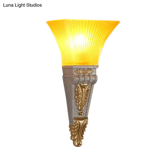 Modern Bell Wall Lighting - Yellow Glass And Resin Lamp In Gold/White For Foyer 14/19 W