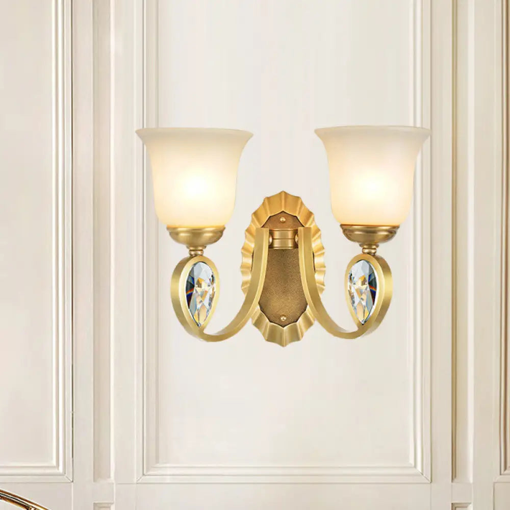 Modern Bell Wall Sconce In Brass For Foyer With White Glass And Metal 2 /