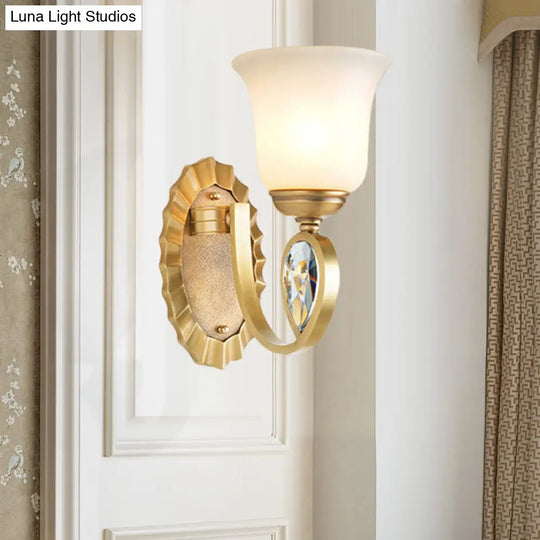 Modern Bell Wall Sconce In Brass For Foyer With White Glass And Metal