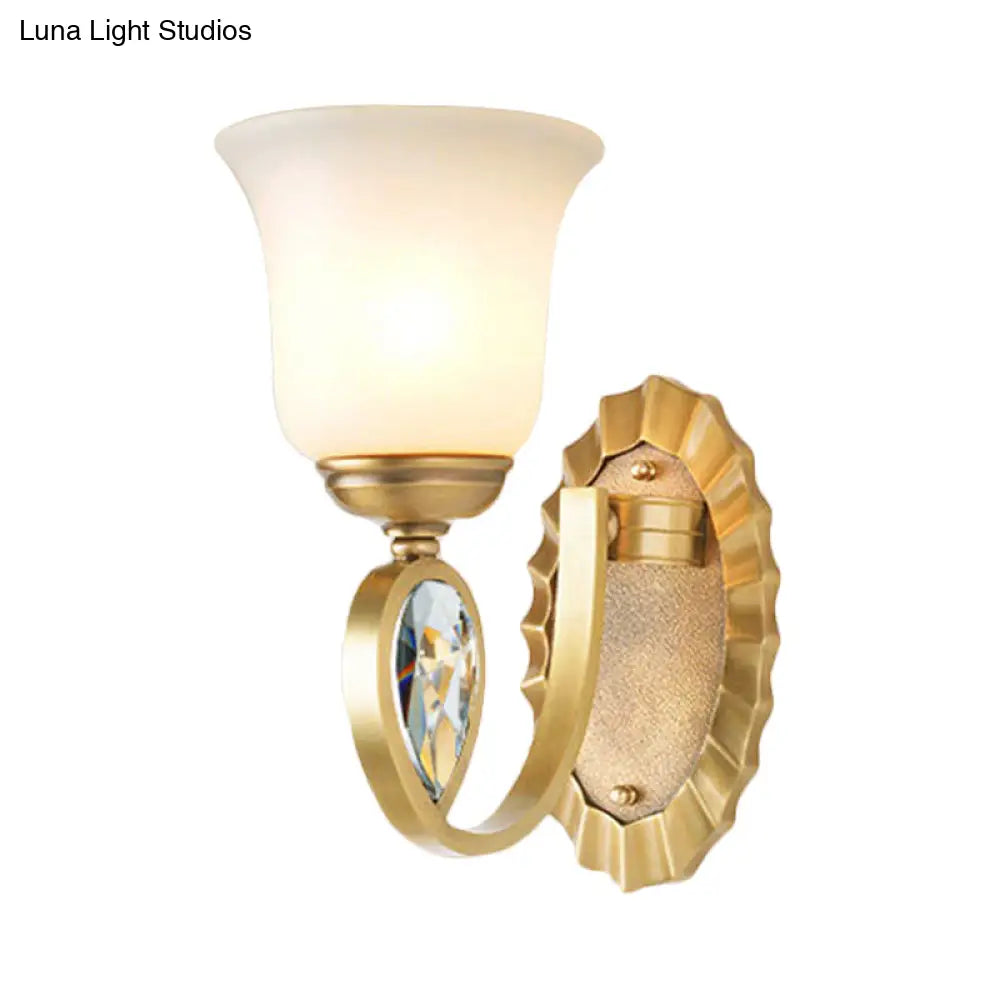 Modern Bell Wall Sconce In Brass For Foyer With White Glass And Metal