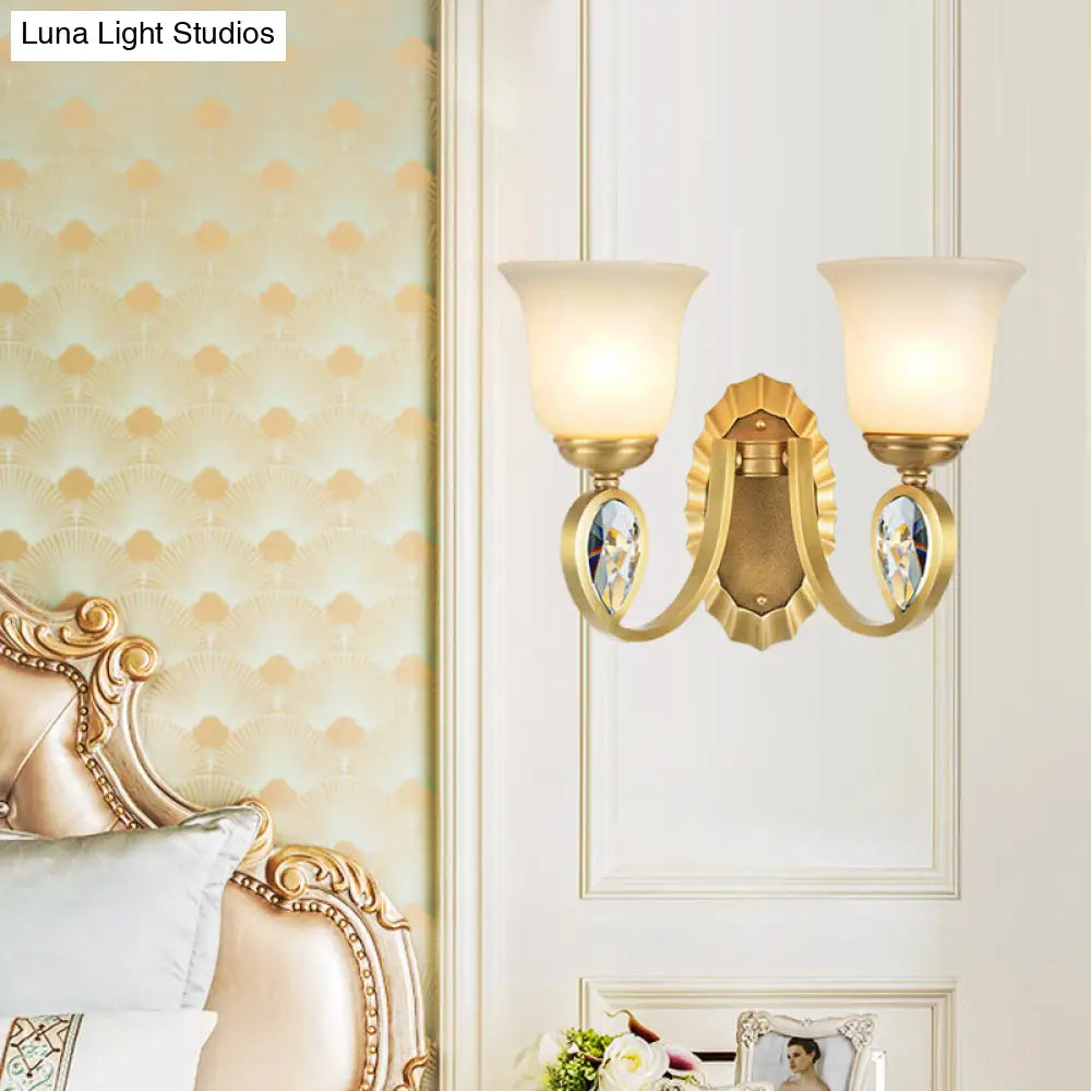 Modern Bell Wall Sconce In Brass For Foyer With White Glass And Metal