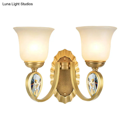 Modern Bell Wall Sconce In Brass For Foyer With White Glass And Metal