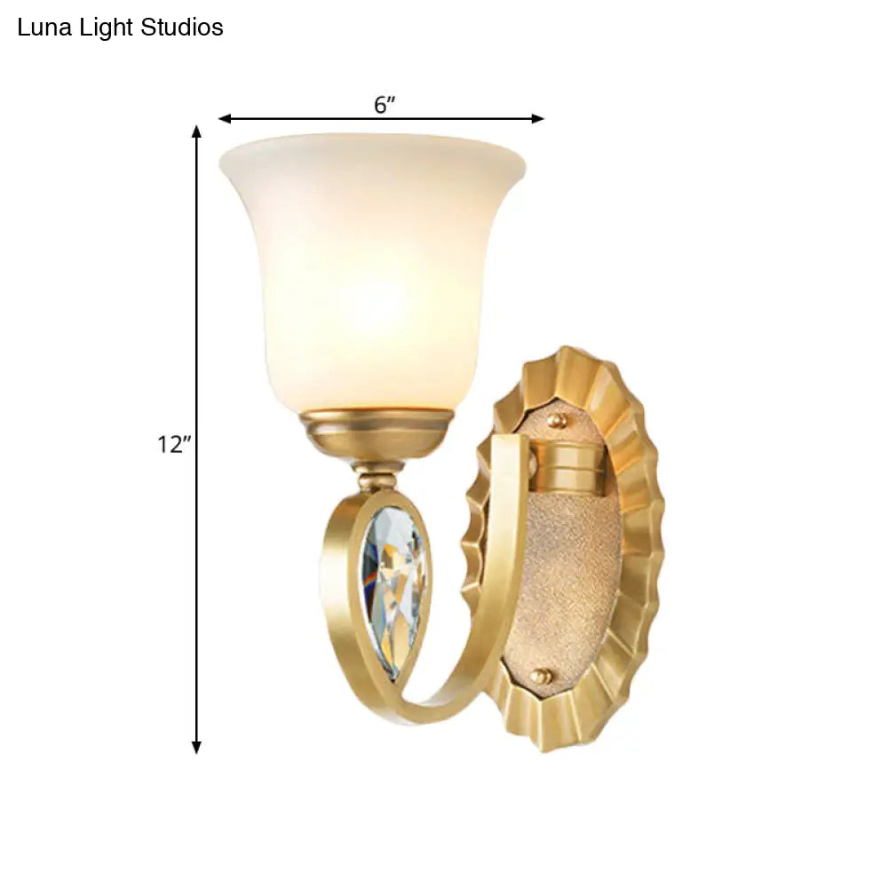 Modern Bell Wall Sconce In Brass For Foyer With White Glass And Metal