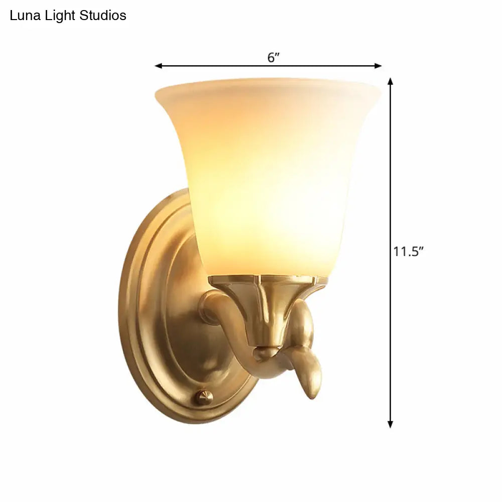 Modern Bell White Glass Wall Light Fixture - Brass 1/2-Head Living Room Lamp