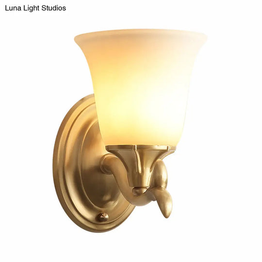 Modern Bell White Glass Wall Light Fixture - Brass 1/2-Head Living Room Lamp