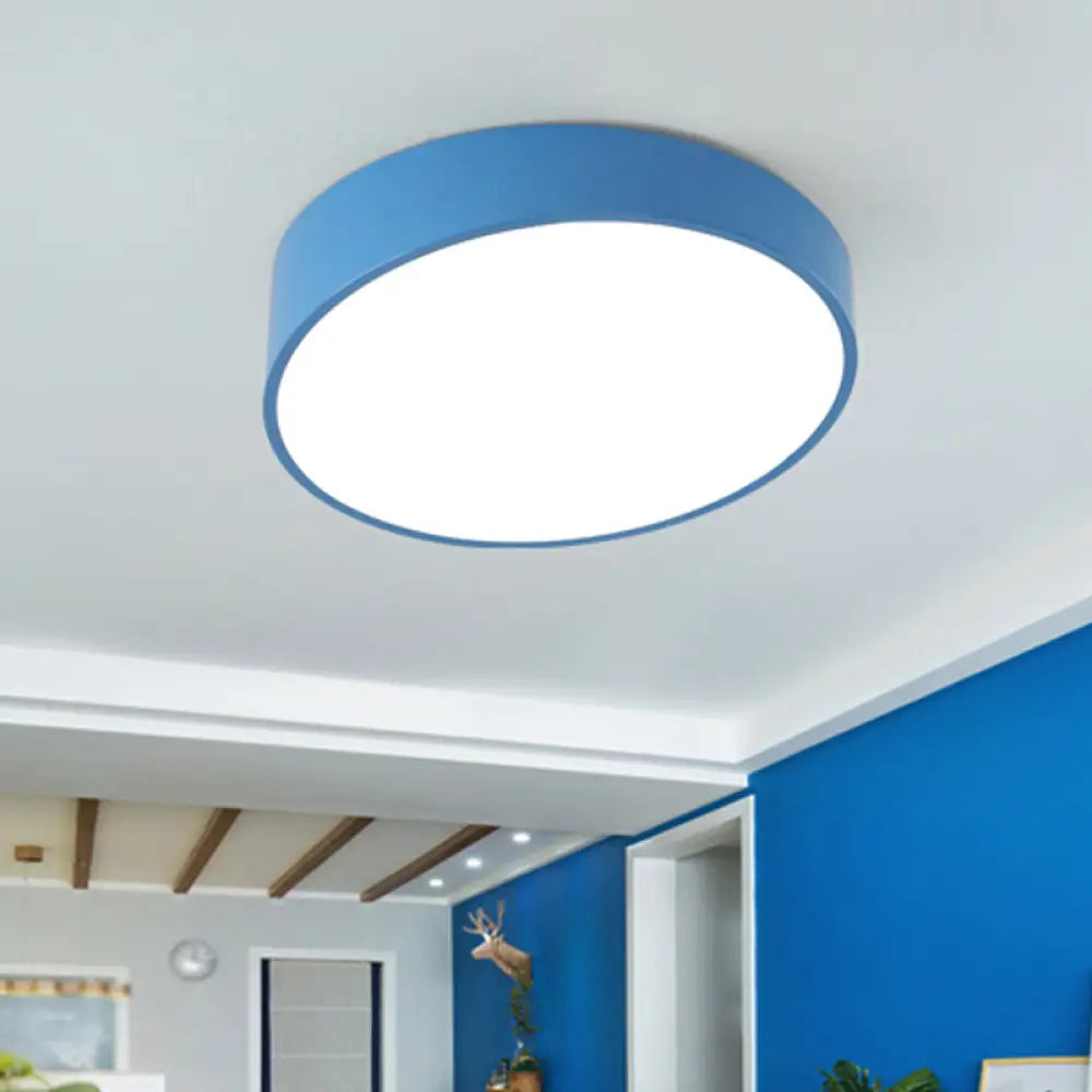 Modern Bevel - Edge Drum Ceiling Flush Acrylic Led Mount Light Fixture In Red/Yellow/Blue Blue