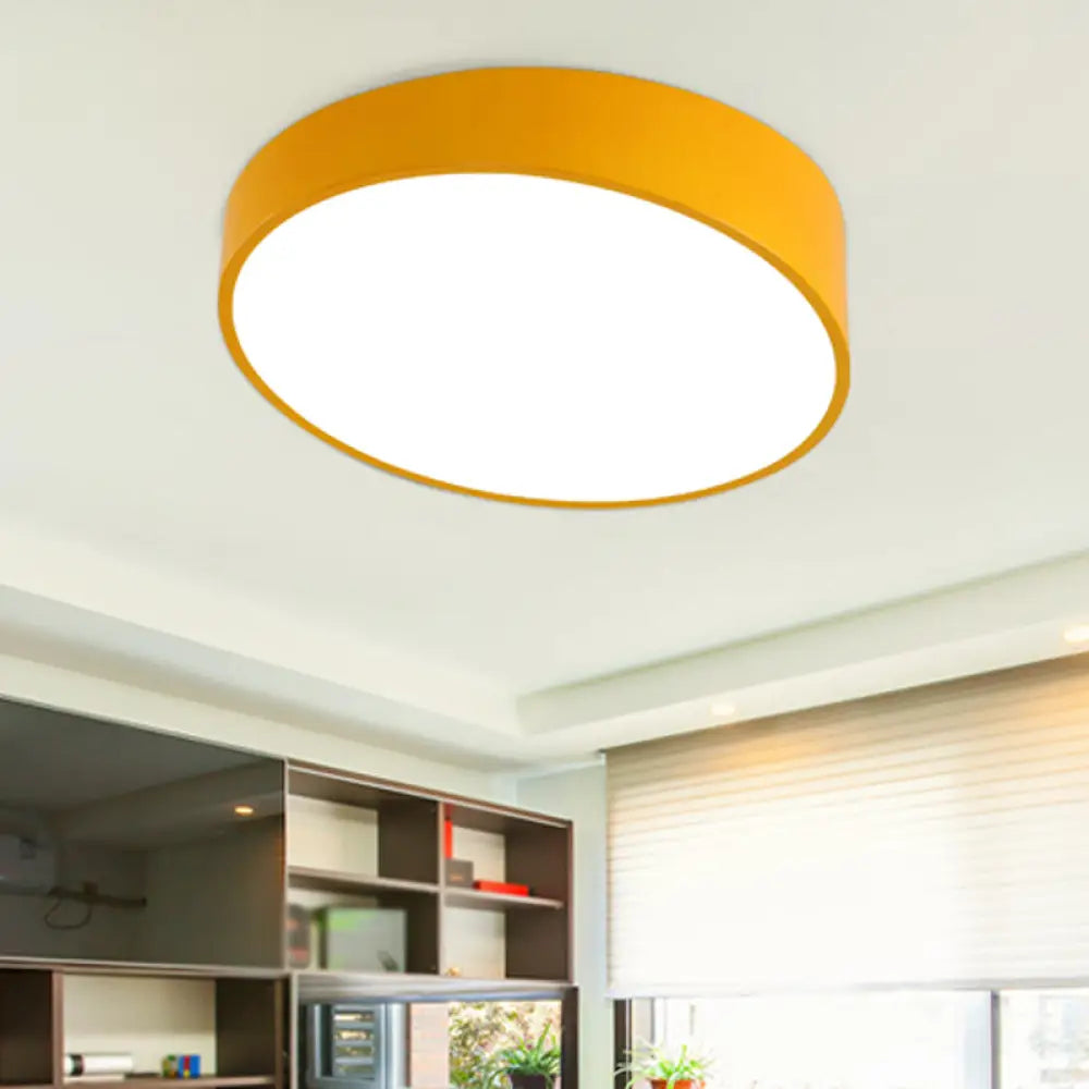 Modern Bevel - Edge Drum Ceiling Flush Acrylic Led Mount Light Fixture In Red/Yellow/Blue Yellow