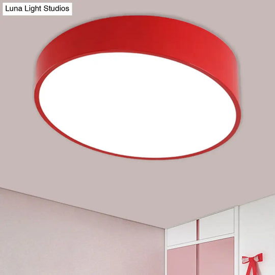 Modern Bevel-Edge Drum Ceiling Flush Acrylic Led Mount Light Fixture In Red/Yellow/Blue