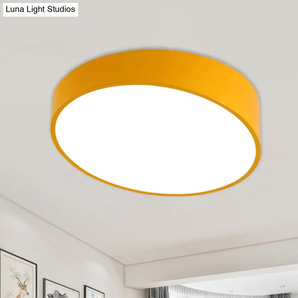 Modern Bevel - Edge Drum Ceiling Flush Acrylic Led Mount Light Fixture In Red/Yellow/Blue