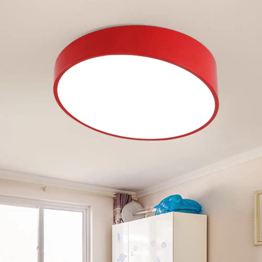 Modern Bevel - Edge Drum Ceiling Flush Acrylic Led Mount Light Fixture In Red/Yellow/Blue Red