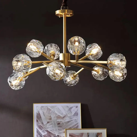 Modern Beveled Crystal Ball Chandelier - 6/15/18-Bulb Brass Living Room Lighting Fixture 12 /